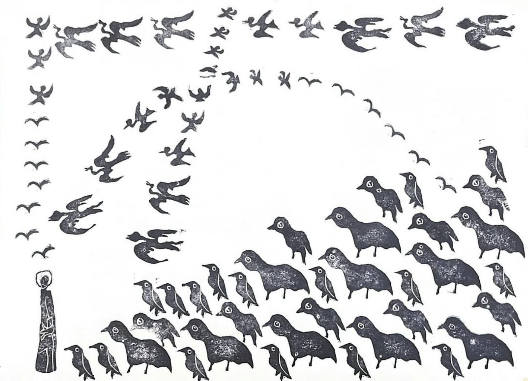 St. Francis and the Birds 13” x 9” Archival ink on Rives BFK, by Reilly Blum