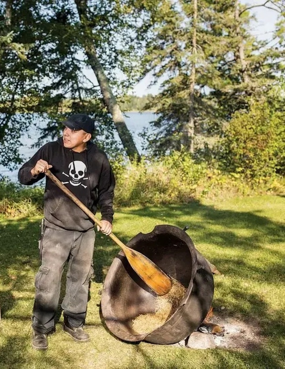 Wild rice harvesting in cast iron