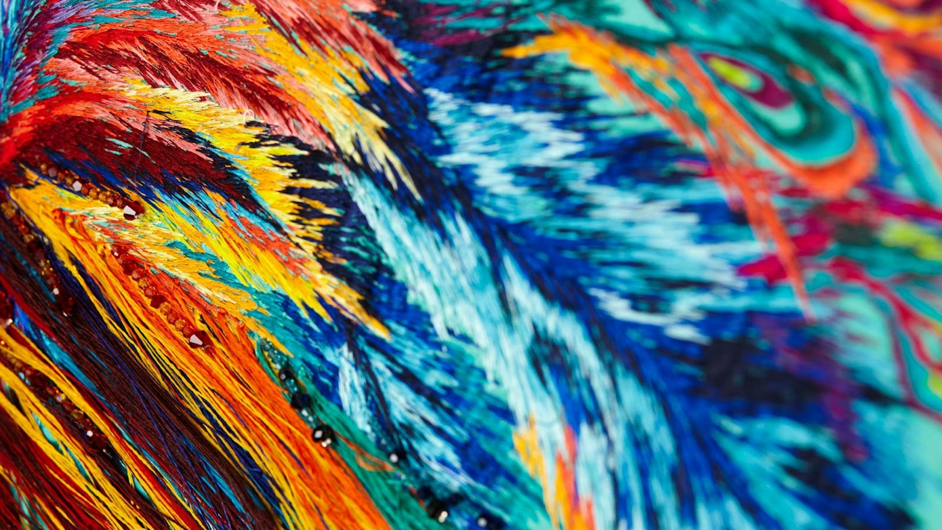 close up of feather embroidery