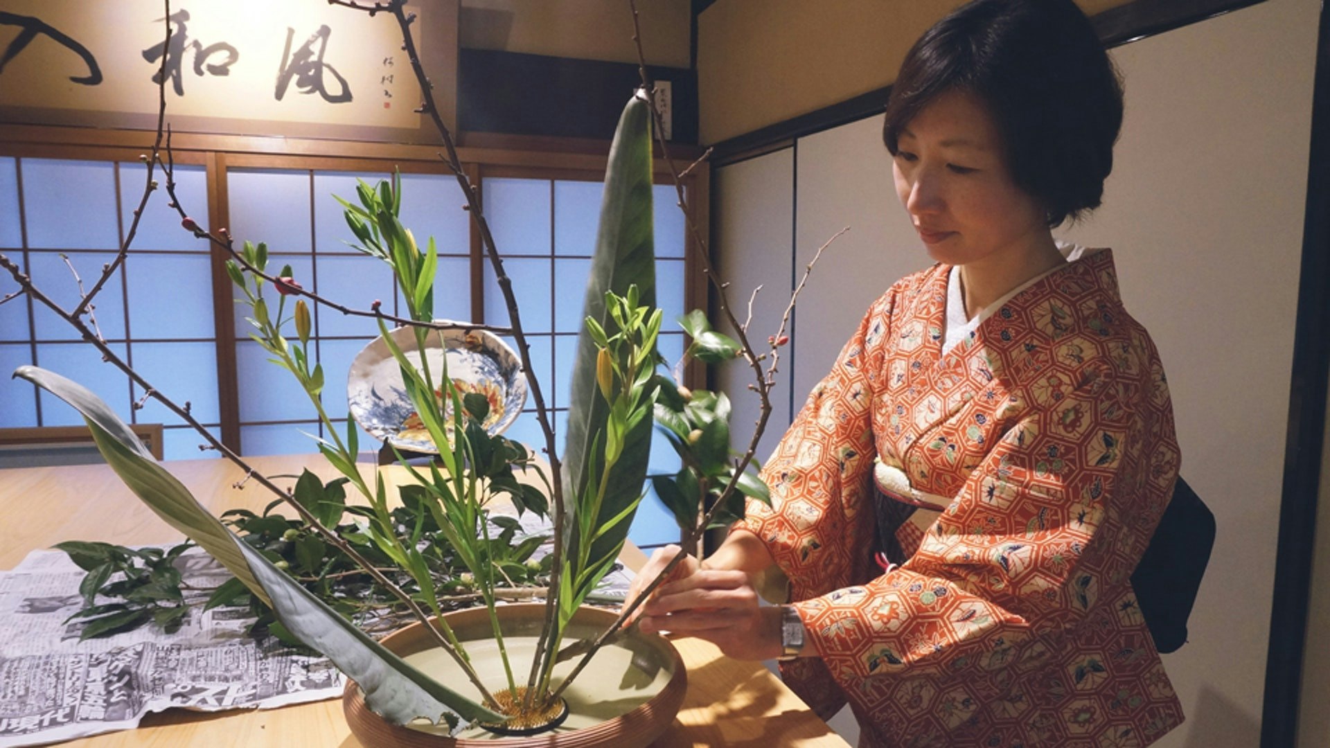 Ikebana artist Kimiko in Kyoto, Japan