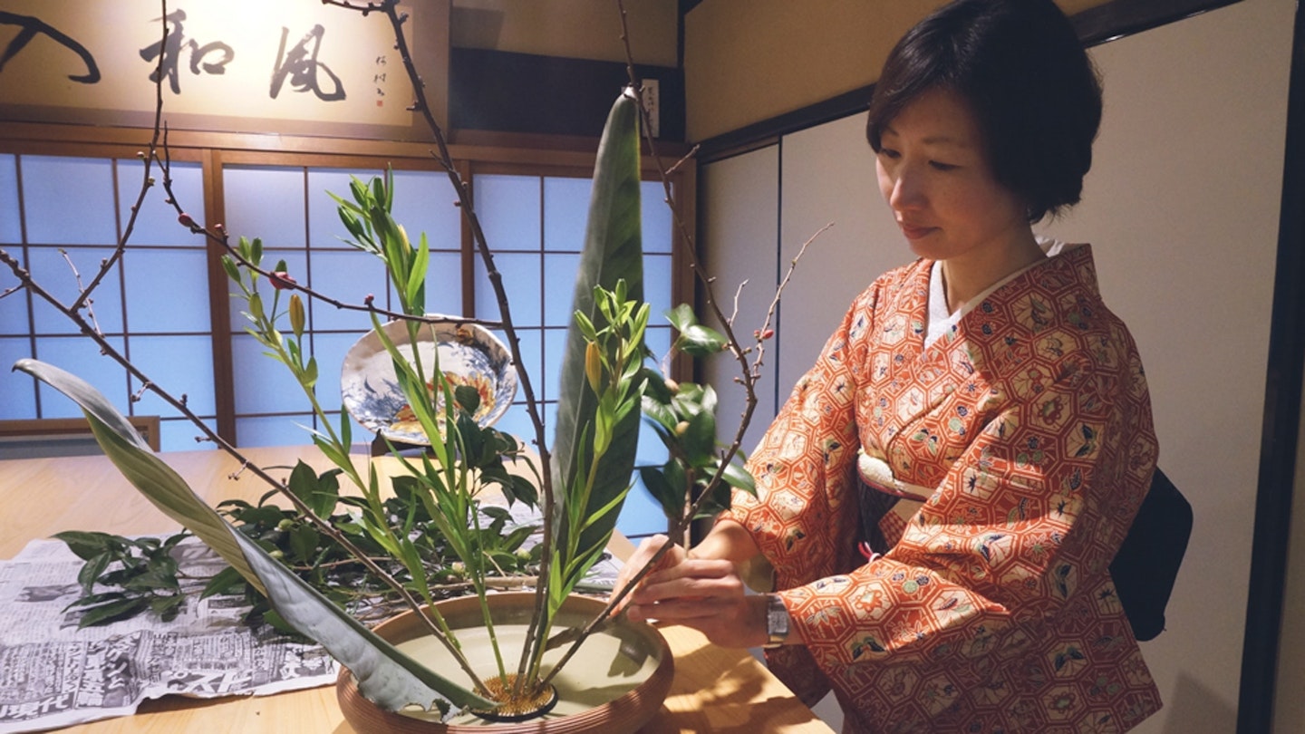 Ikebana artist Kimiko in Kyoto, Japan