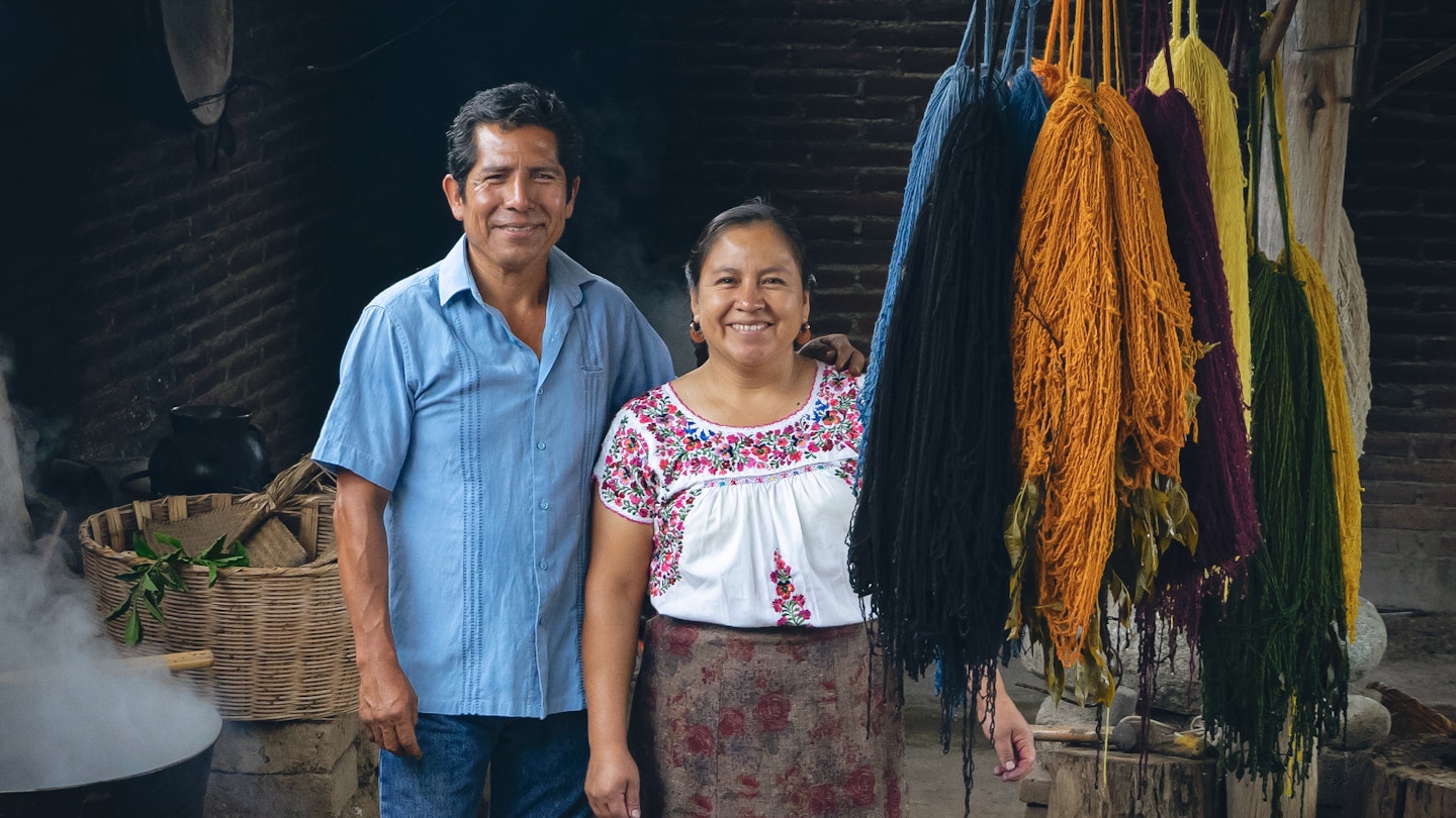 Zapotec Weavers and VAWAA Artists Jacobo and Maria at their studio in Teotitlan del Valle