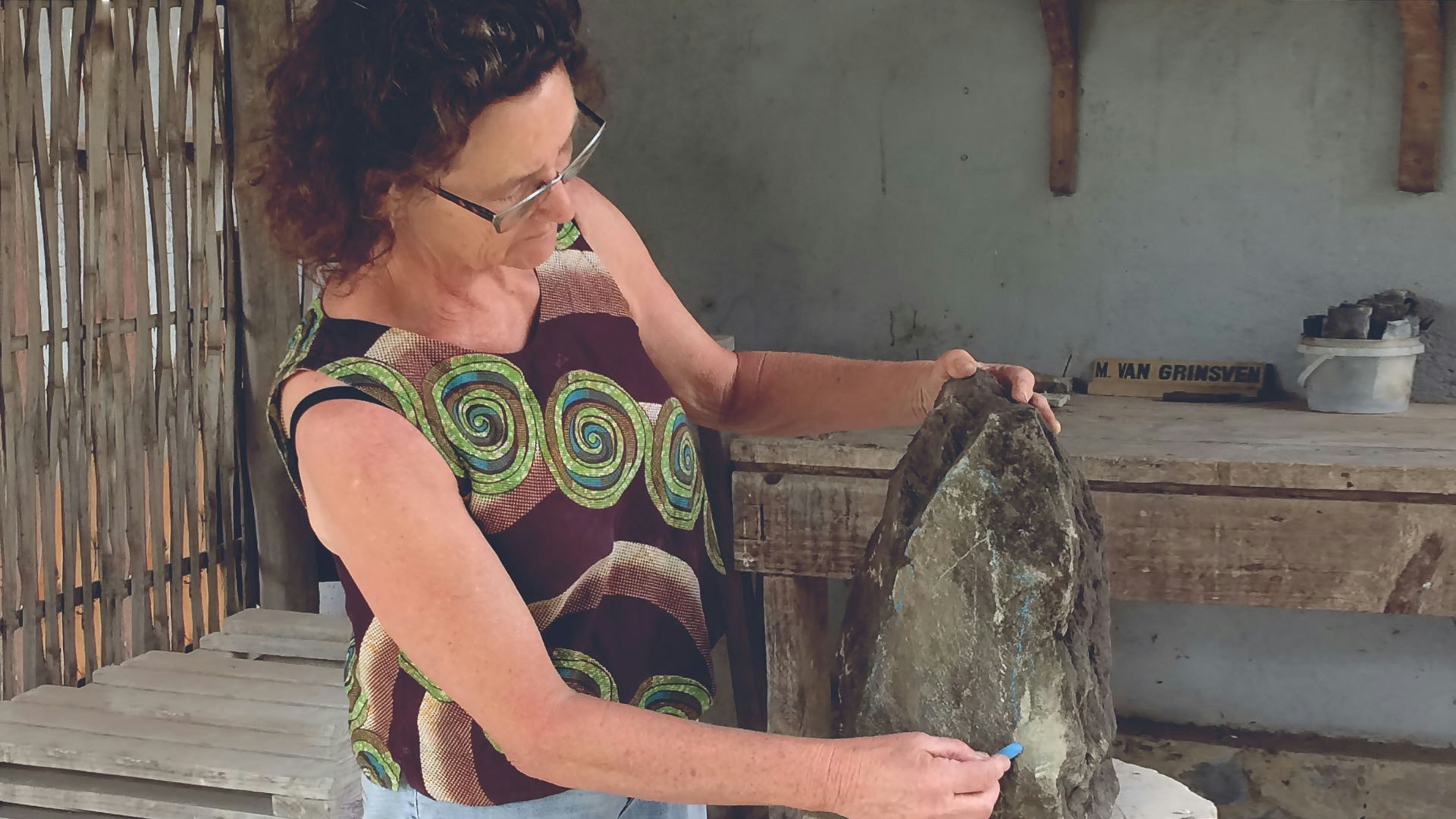 Preparing to file and sculpt the stone
