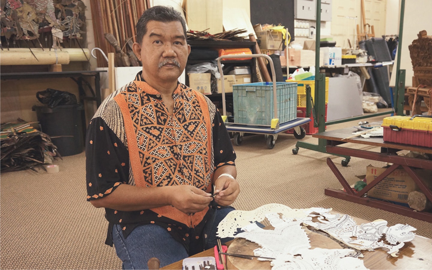 Learn leather shadow puppet making with Mohd Jufry in Malaysia.