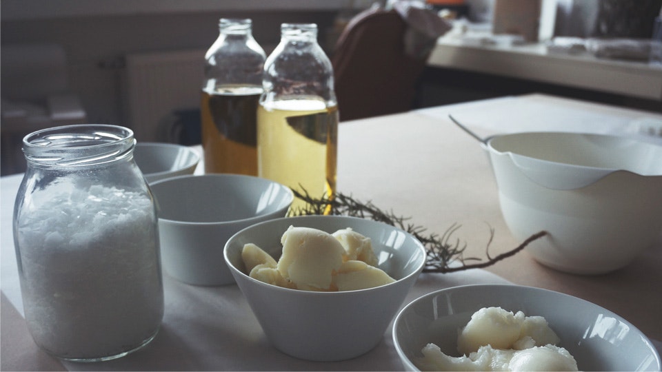 Create natural salt soap using cold process and natural ingredients and oils.