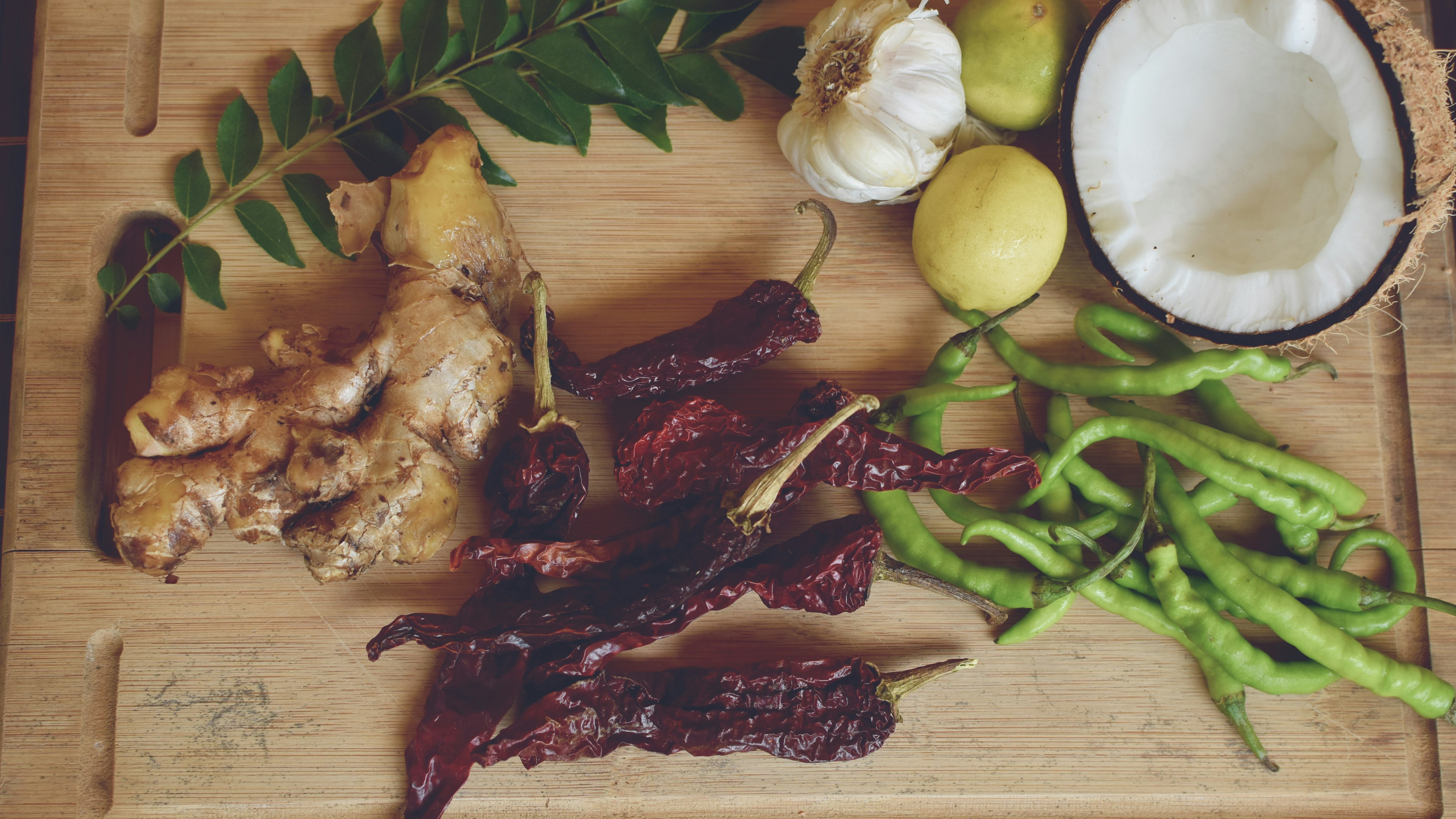 Ginger, chili pepers, coconut, lemons...