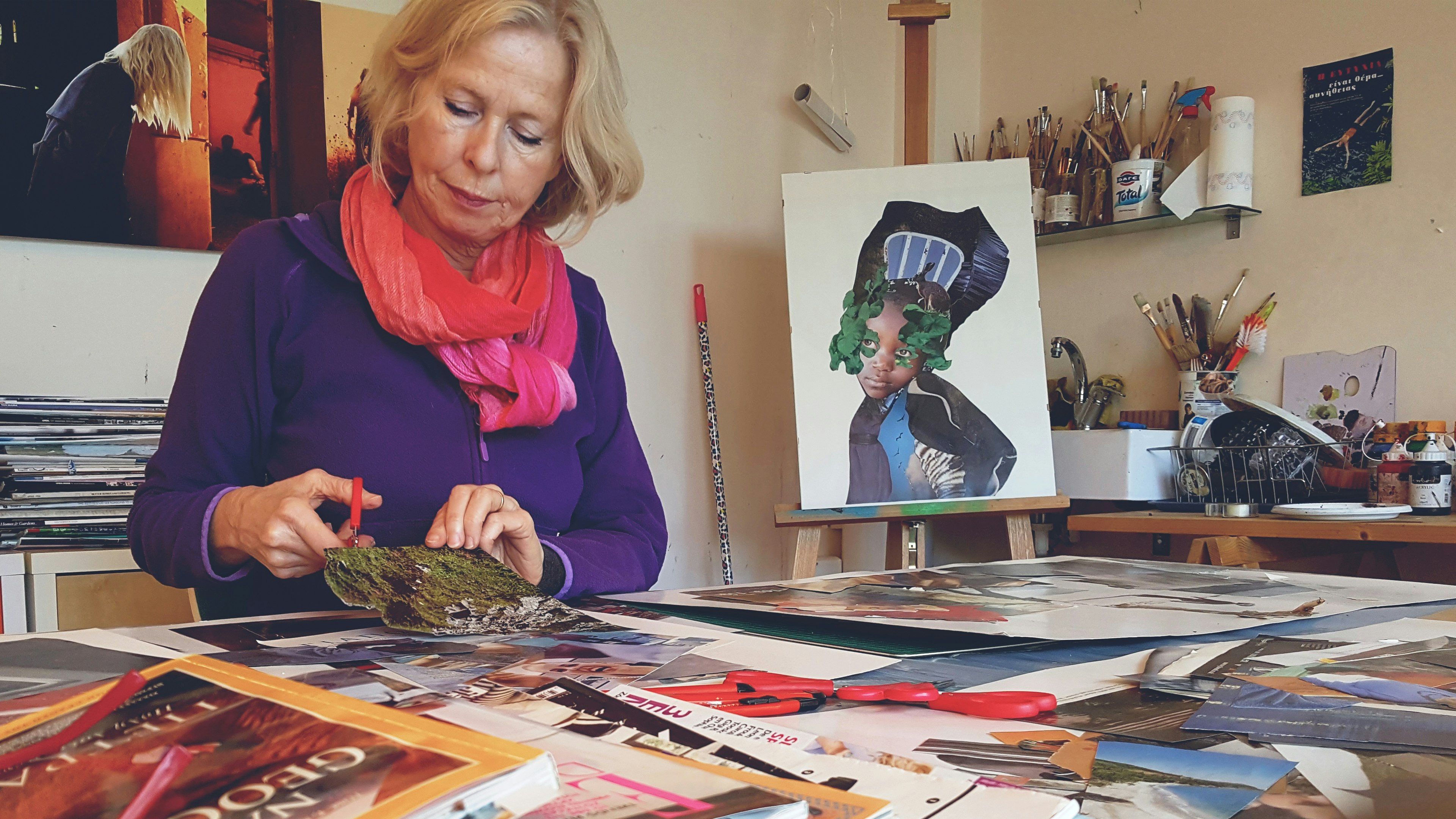 Learn how to make collages & photomontage portraits with Annette | Travel & Art Experience in Greece via VAWAA - Vacation with an Artist #vawaa #creativevacation #art #artist #travel #collage #inspiration #creativity #learn #DIY #greece