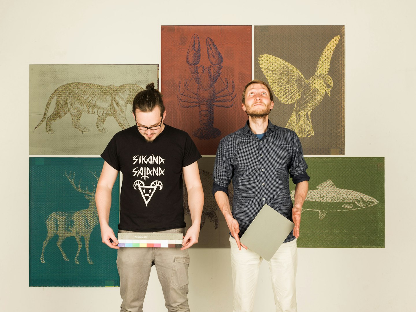 Jan and Ondrej with their ‘Olegu’ silk screen graphics. Courtesy of the artists.