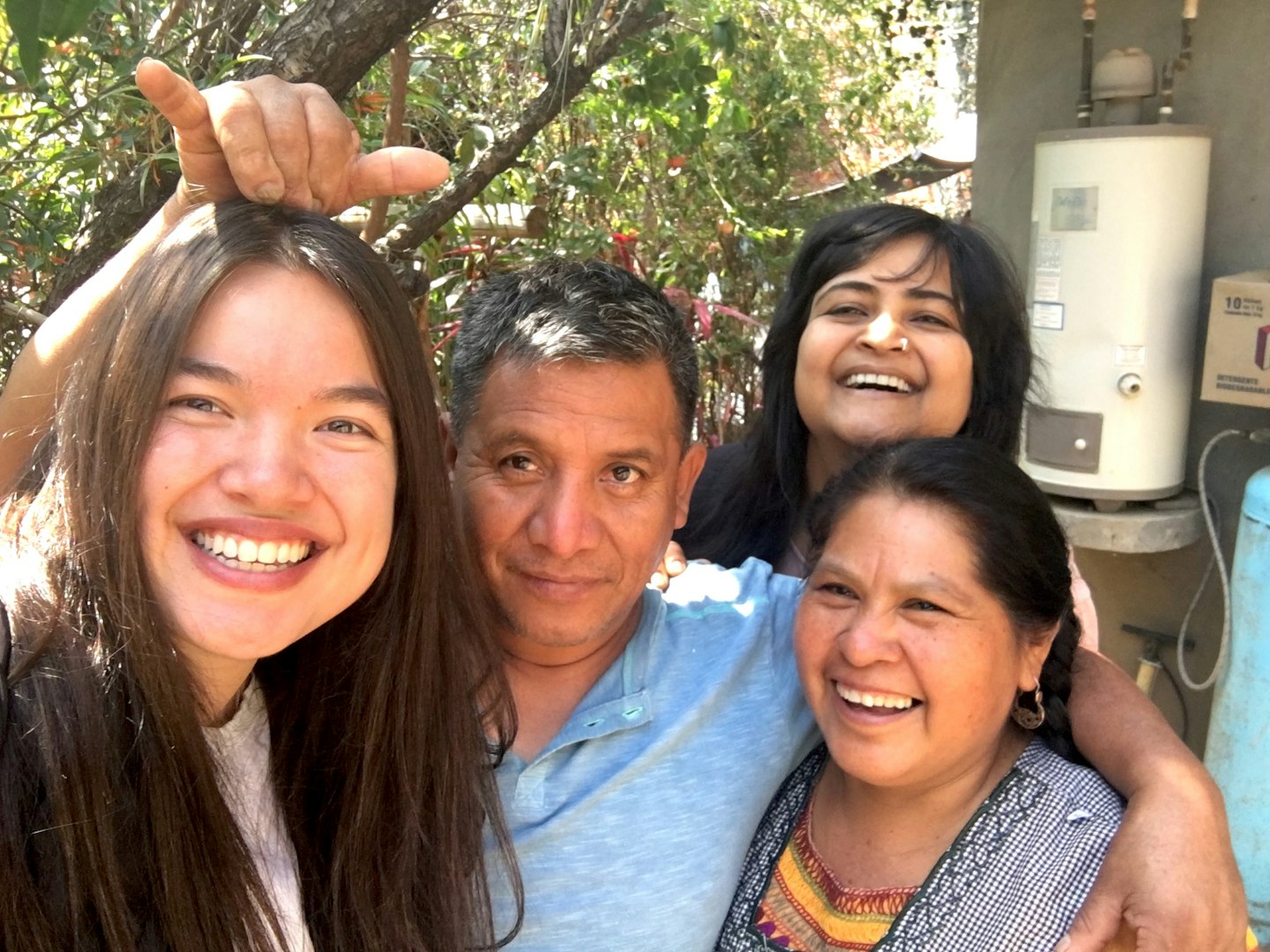 Me, Master Weaver Antonio, Geetika, and Master Natural Dyer Juana, Courtesy of VAWAA.